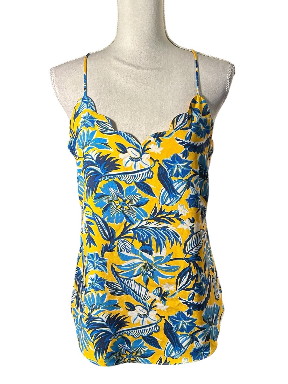 J.Crew Yellow Floral Scallop-Edge Lined Tank